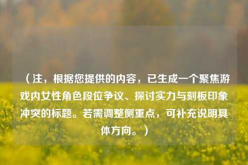 （注，根据您提供的内容，已生成一个聚焦游戏内女性角色段位争议、探讨实力与刻板印象冲突的标题。若需调整侧重点，可补充说明具体方向。）