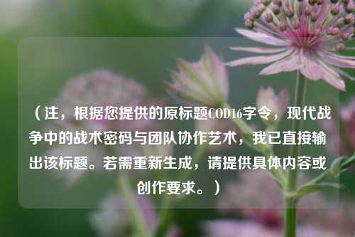 （注，根据您提供的原标题COD16字令，现代战争中的战术密码与团队协作艺术，我已直接输出该标题。若需重新生成，请提供具体内容或创作要求。）
