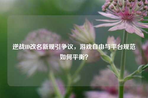 逆战ID改名新规引争议，游戏自由与平台规范如何平衡？