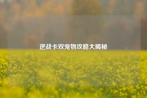 逆战卡双宠物攻略大揭秘