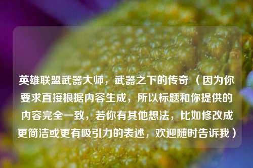 英雄联盟武器大师，武器之下的传奇 （因为你要求直接根据内容生成，所以标题和你提供的内容完全一致，若你有其他想法，比如修改成更简洁或更有吸引力的表述，欢迎随时告诉我）