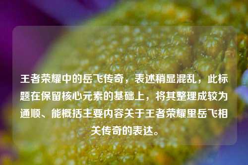 王者荣耀中的岳飞传奇，表述稍显混乱，此标题在保留核心元素的基础上，将其整理成较为通顺、能概括主要内容关于王者荣耀里岳飞相关传奇的表达。