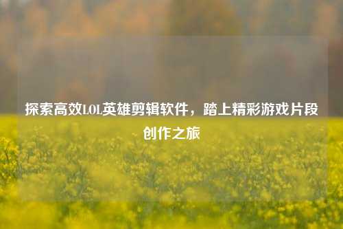 探索高效LOL英雄剪辑软件，踏上精彩游戏片段创作之旅