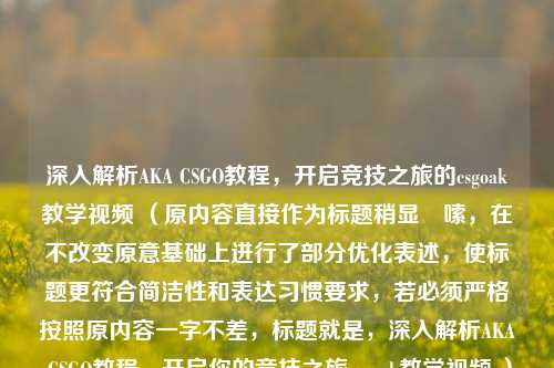 深入解析AKA CSGO教程，开启竞技之旅的csgoak教学视频 （原内容直接作为标题稍显啰嗦，在不改变原意基础上进行了部分优化表述，使标题更符合简洁性和表达习惯要求，若必须严格按照原内容一字不差，标题就是，深入解析AKA CSGO教程，开启你的竞技之旅csgoak教学视频 ）