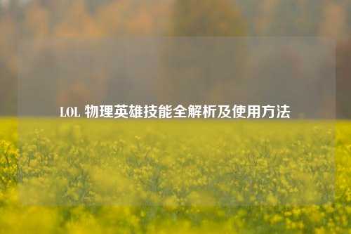 LOL 物理英雄技能全解析及使用 *** 