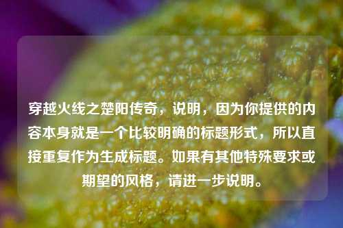 穿越火线之楚阳传奇，说明，因为你提供的内容本身就是一个比较明确的标题形式，所以直接重复作为生成标题。如果有其他特殊要求或期望的风格，请进一步说明。