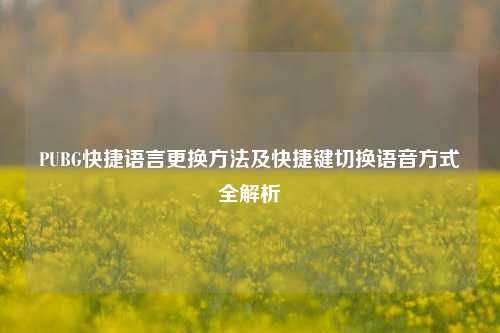 PUBG快捷语言更换 *** 及快捷键切换语音方式全解析