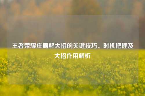 王者荣耀庄周解大招的关键技巧、时机把握及大招作用解析
