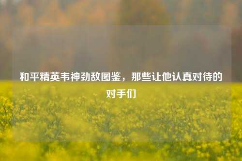 和平精英韦神劲敌图鉴，那些让他认真对待的对手们