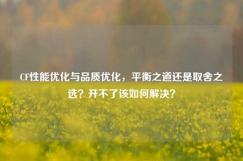 CF性能优化与品质优化,平衡之道还是取舍之选?开不了该如何解决?