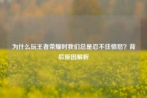 为什么玩王者荣耀时我们总是忍不住愤怒？背后原因解析