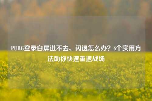 PUBG登录白屏进不去、闪退怎么办？6个实用 *** 助你快速重返战场