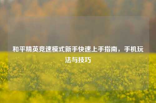 和平精英竞速模式新手快速上手指南，手机玩法与技巧
